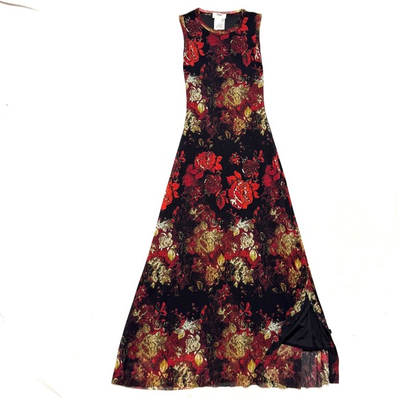 Fuzzi Jean Paul Gaultier sz M Tulle Mesh Maxi Dress Floral Italy Lined - Picture 2 of 9
